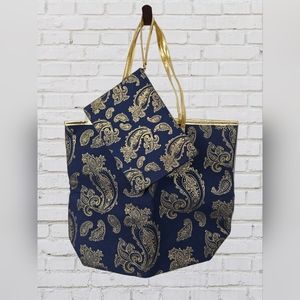 Navy Blue & Gold Tote with matching Wristlet